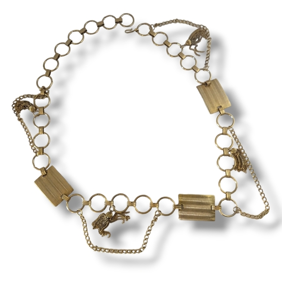 Vintage 80s Gold Ring Chain Draped Tassel Waist Chain Belt - Picture 7 of 9